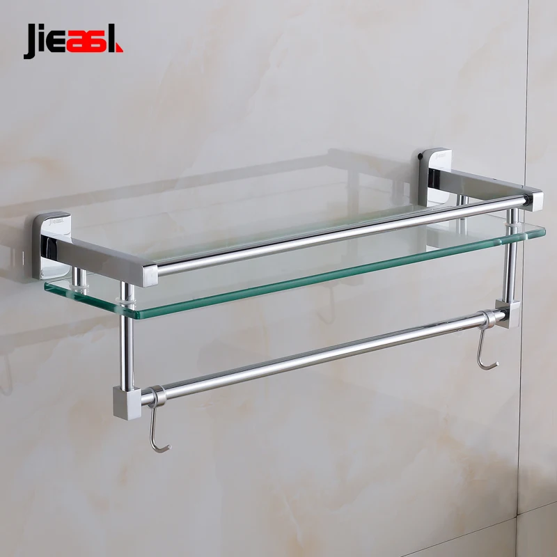 Jieshalang хромированная полка для ванной комнаты из латуни стеклянная одноярусная