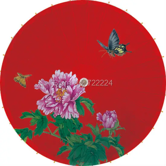 Free shipping Elegant chinese classical wedding red background purple peony butterfly oiled paper parasol decoratival umbrella