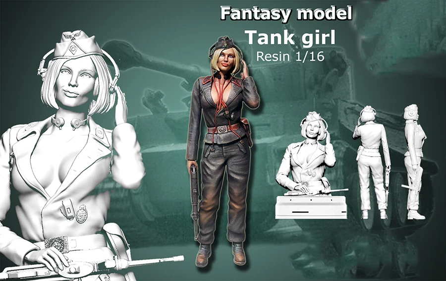 

1/16 120mm Uncolor Tank Girl stand toy Resin Model Miniature Kit unassembly Unpainted