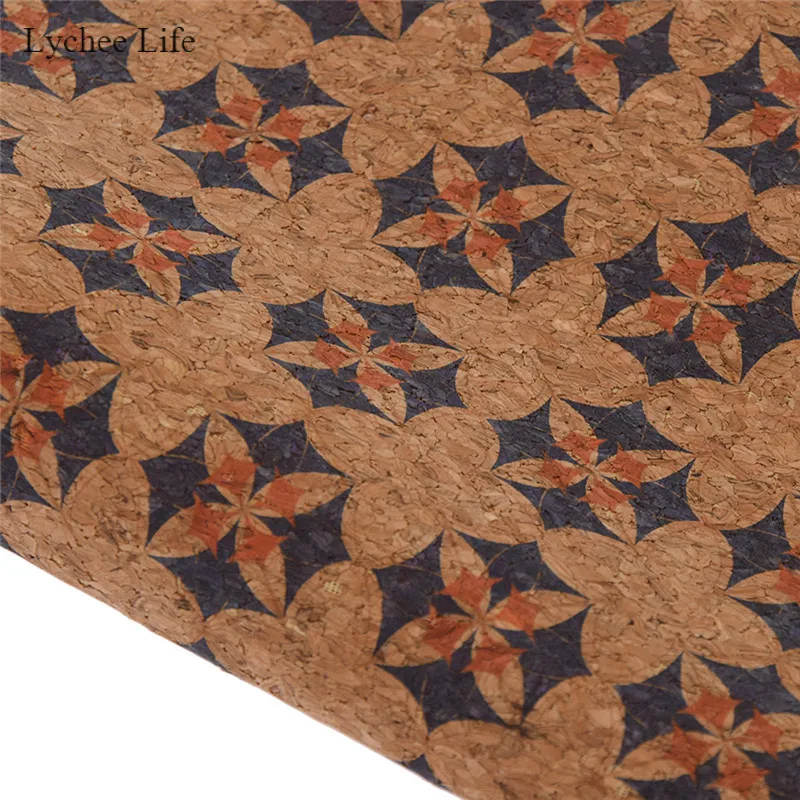 Orange blue tip Lychee Life 16 видов стилей, винтажный принт со звездами и цветами, синтетическая кожа, ткань из мягкой пробковой кожи для шитья сумок, одежды, рукоделия - Цвет: Orange blue tip