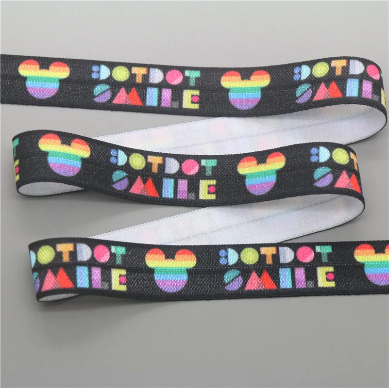 DUWES 5/8 ''50 ярдов lularoe dotdot улыбка Микки Печатный складной Эластичный FOE стрейч-лента hairbow головной убор повязка DIY D968