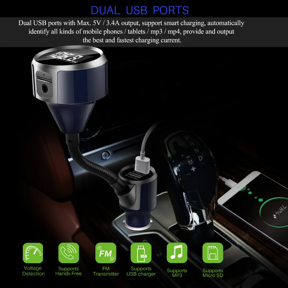 Onever Bluetooth 4 2 автомобильный комплект музыкальный плеер вращающийся fm-передатчик