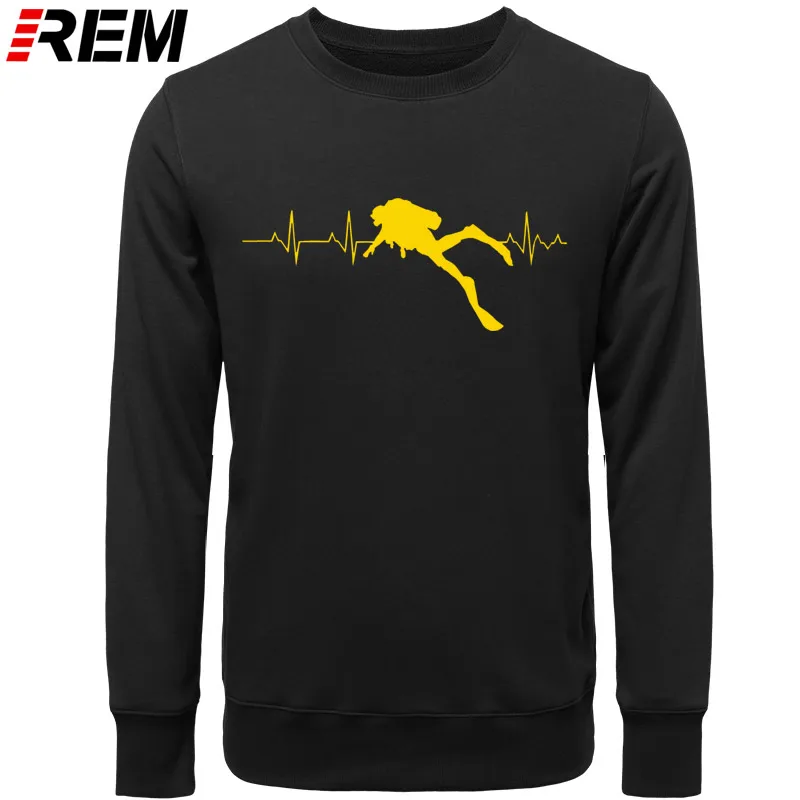 BLACK YELLOW REM подводное погружение сердце Beat лучший подарок для дайвера с длинными рукавами мягкие мужские толстовки из чистого хлопка, толстовки - Цвет: BLACK YELLOW