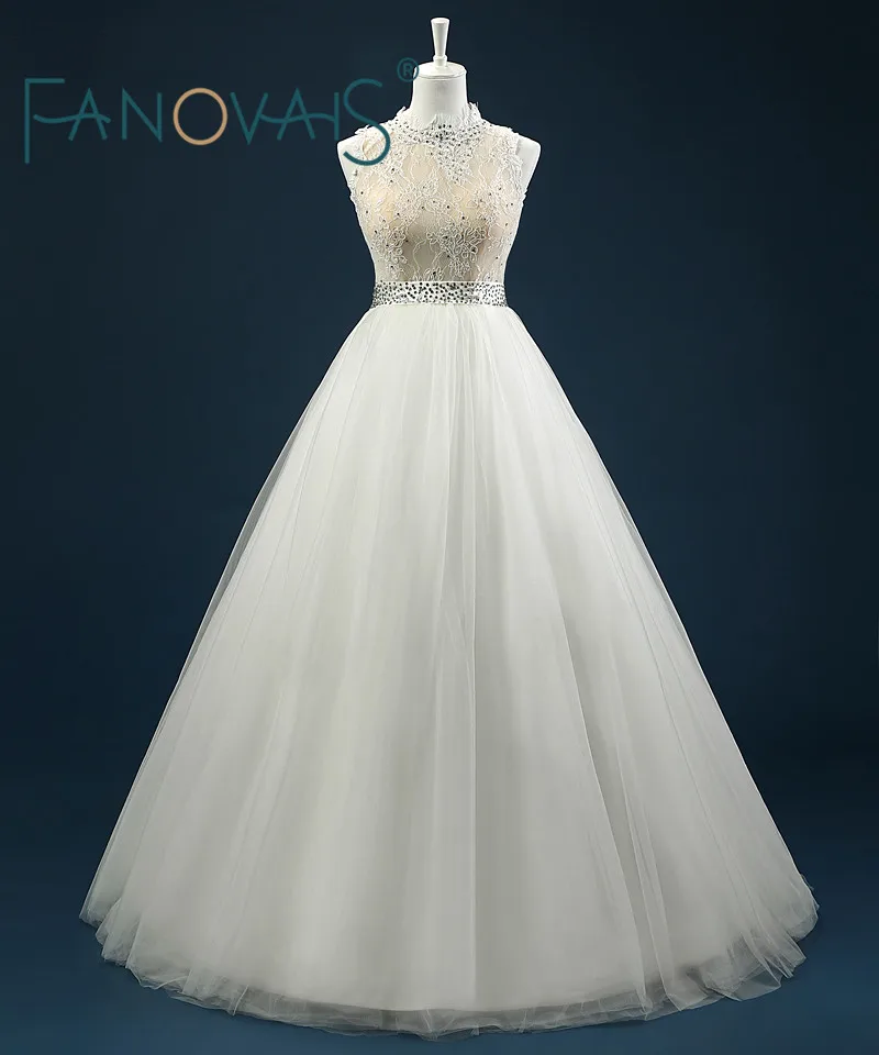 Новая Мода 2017 Vestidos Де Noiva Тюль Свадебное Платье Высокая Образным Вырезом Без