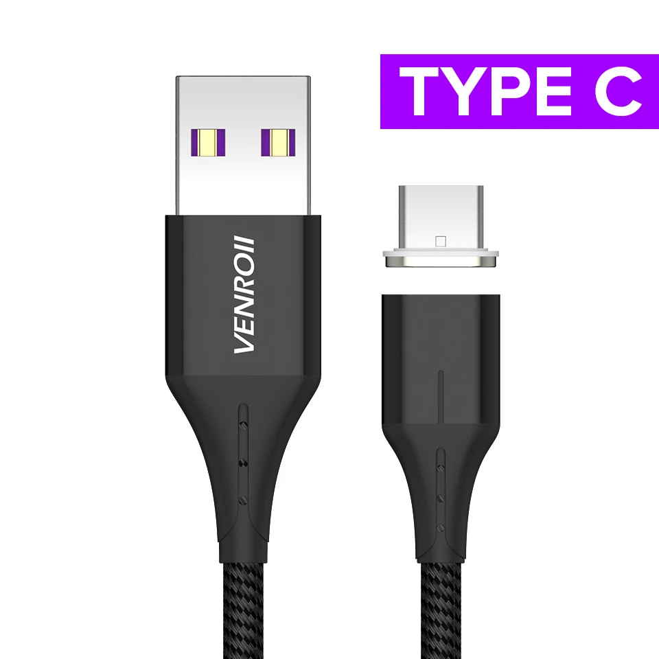 Black Venroii Магнитный кабель usb type C провод для быстрой зарядки для huawei P30 P20 Pro 5A SuperCharge Quick Charge 3,0 USBC магнит зарядное устройство - Цвет: Black