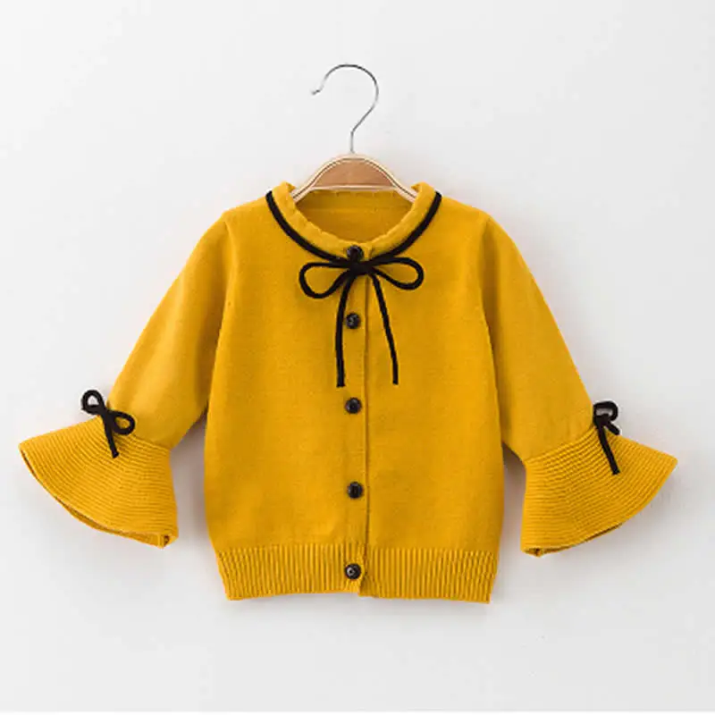 Yellow bow Детский свитер весна-осень для новорожденных девочек, свитер, пальто, кардиган, футболка Детский свитер Свитера для девочек Теплый Детский кардиган, одежда - Цвет: Yellow bow