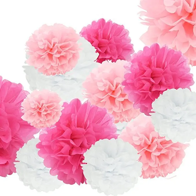 5 шт./компл. 19 цветов, 15 см/20 см/25 см смешанных размеров ткани Бумага Pom Poms, цветок, висит украшение День рождения Свадебные украшения