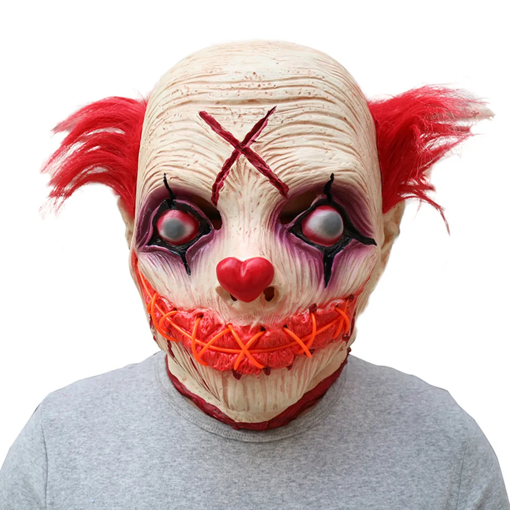 MostaShow Ужасы клоун светодиодный Маска Light Up Joker маске Хэллоуин пугающая маска