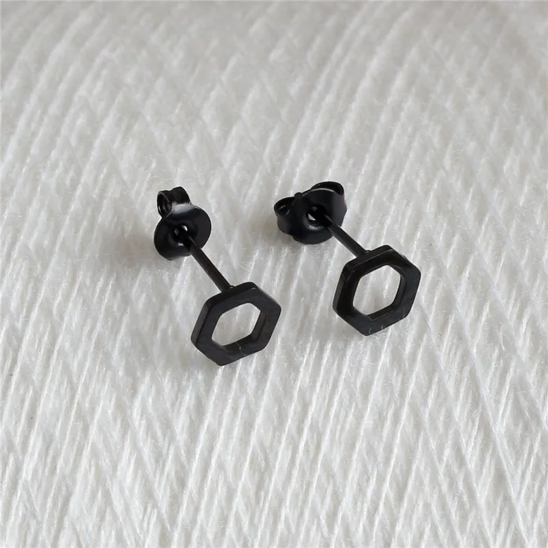 

316 L Stainless Steel Titanium Stud Earrings Brief Style Geometric Hollow Out Black IP Plating No Fade allergy Free