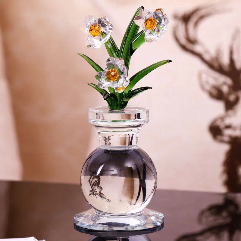 Красивые хрустальные статуэтки цветов орхидеи и миниатюрное стекло пресс-папье орнамент неувядающий букет скульптура орнамент Свадебный декор
