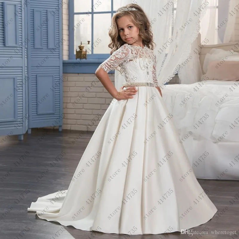 Customized 2019 flower girl dresses for weddings Cute long lace vestido primera comunion 2-14 dress | Свадьбы и торжества
