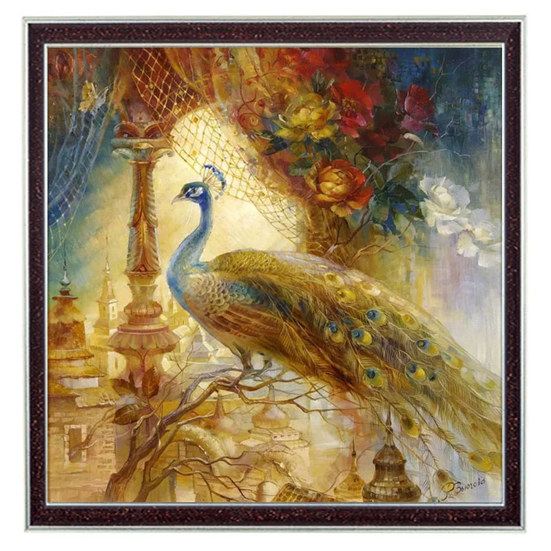 

Needlework Crafts 14CT unprinted Embroidery French DMC Quality Counted Cross Stitch Kits Animal Peacock Picture Home Decor