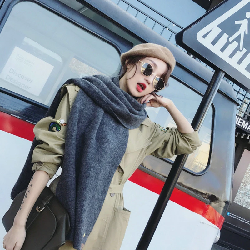 Новый модный теплый шерстяной платок в Корейском стиле зимний удобный вязаный