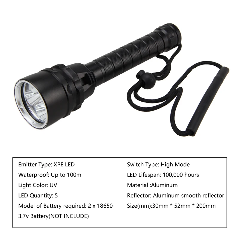 Профессиональный подводный 100 м УФ фонарик для дайвинга водонепроницаемый 5X XPE