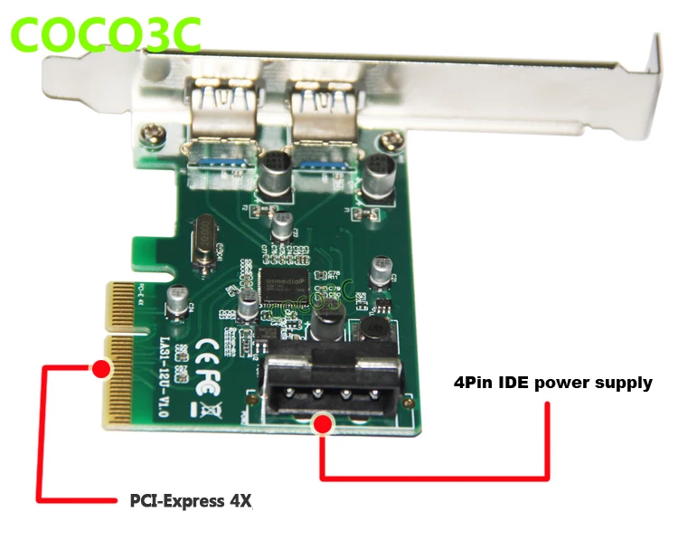 Преобразователь PCI-e 4x в USB 3 1 Суперскоростной 10 Гбит/с 2 порта тип А PCI express