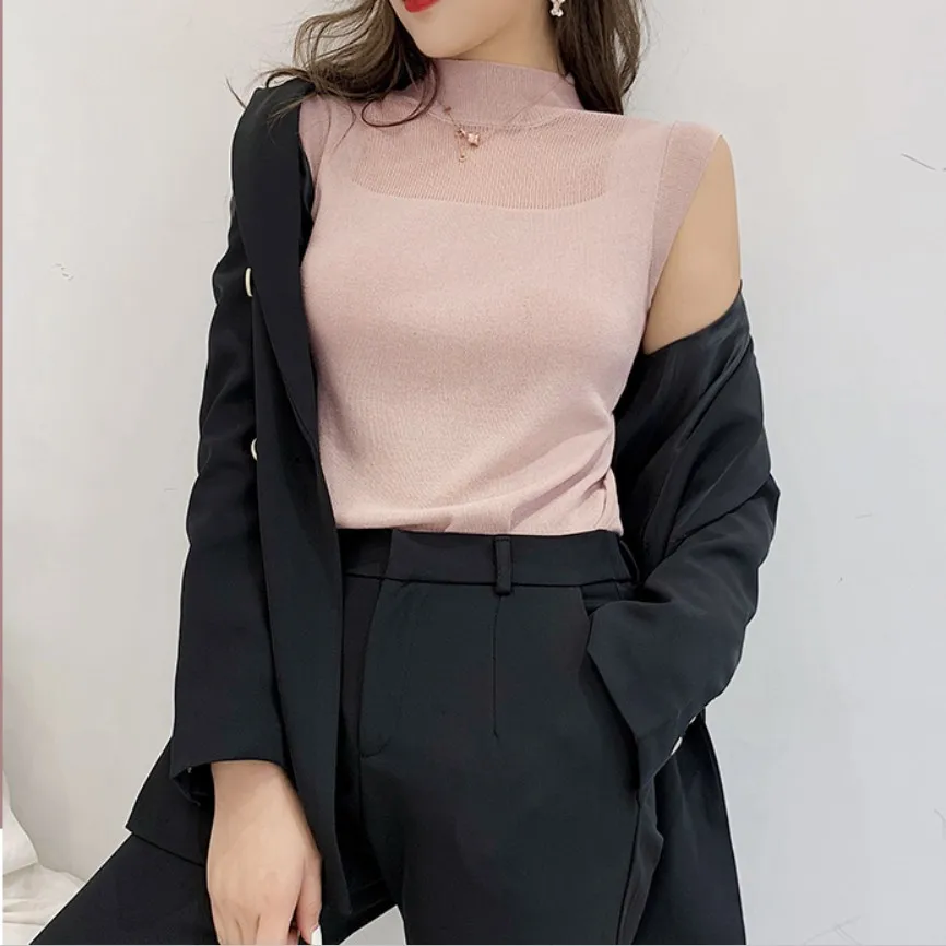 Женская хлопковая жилетка на подтяжках летняя одежда трикотажный свитер без