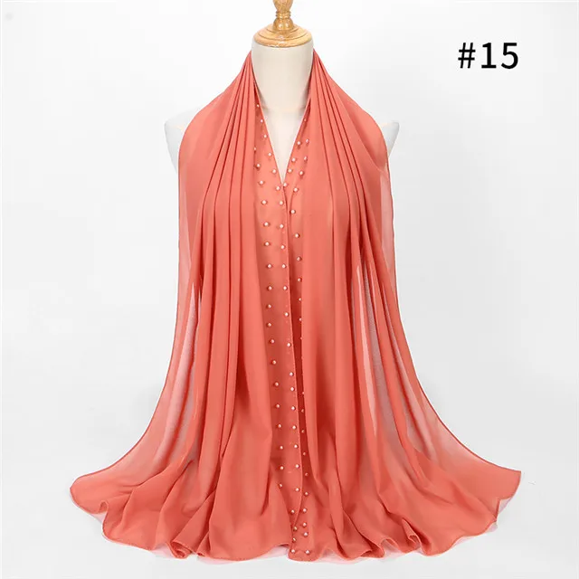 color 15 orange 1 шт. Золотой вышитый бисером жемчужный шарф, большой однотонный цветной качественный шифоновый шарф с пузырьками, простые шали Хиджаб, мусульманский шарф 20 цветов 180*75 см - Цвет: color 15 orange