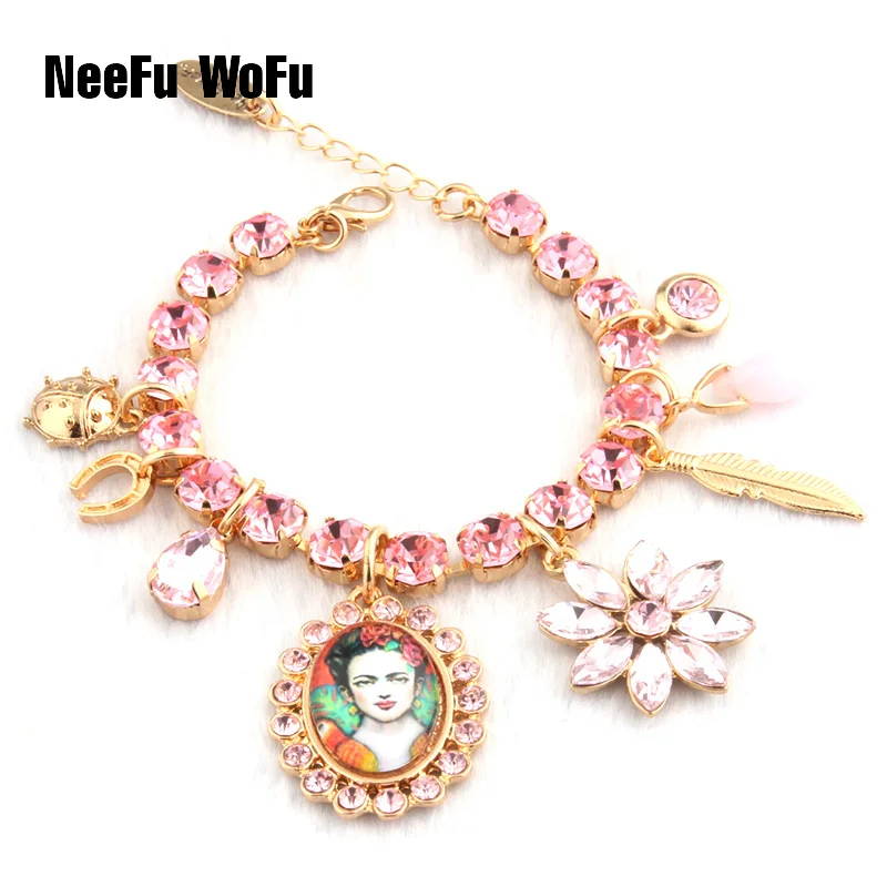 NeeFu WoFu Кристальные браслеты, стразы, браслет, воплощение красоты, Estrela de Cinco Pontas, брендовый браслет из цинкового сплава - Окраска металла: pink