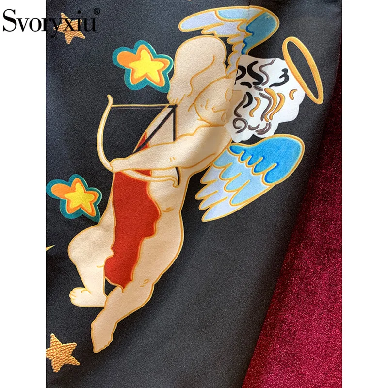 Svoryxiu женская летняя новая юбка с рюшами костюм женская блузка с короткими рукавами и бисером+ юбка с принтом ангела Модный комплект из двух предметов