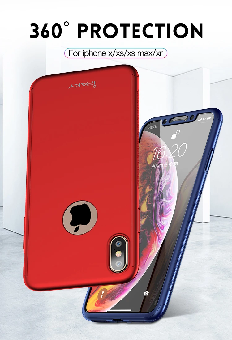 IPaky для iphone XR чехол ультра тонкий 360 Полный корпус+ Закаленное стекло протектор экрана для apple iphone XS MAX X XR 10 чехлы