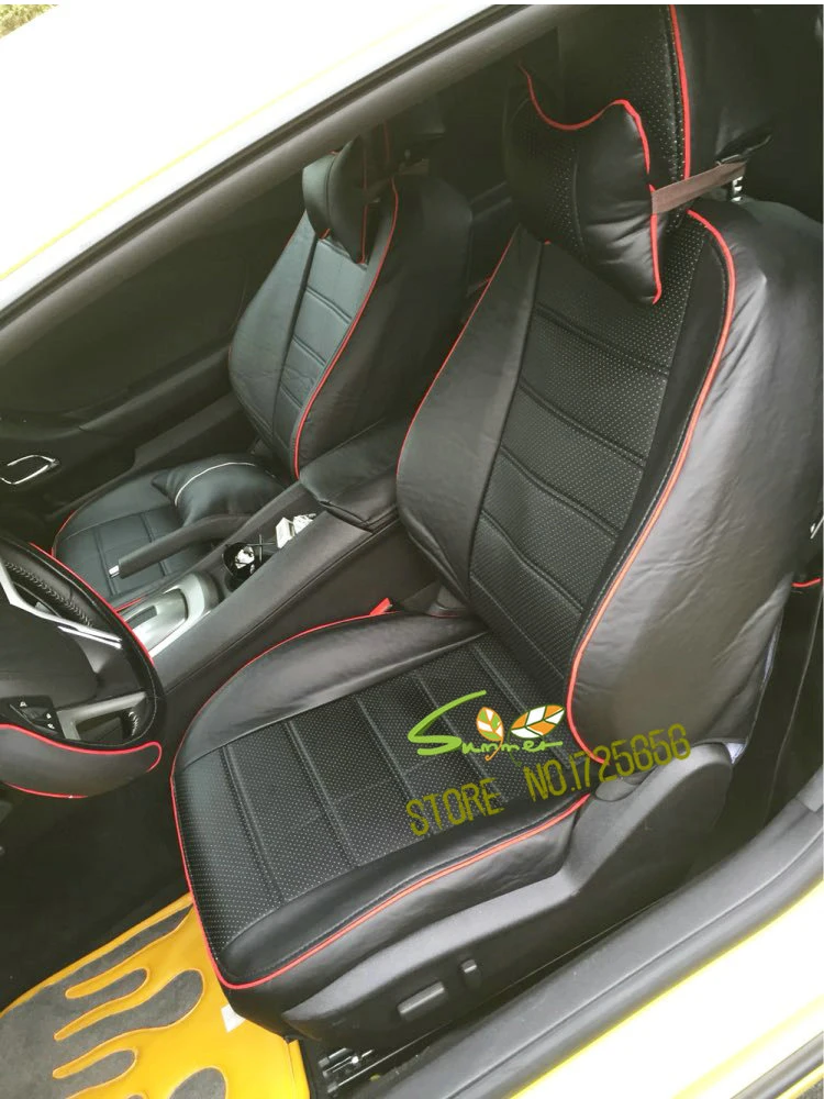 AutoDecorun чехлы для сидений из искусственной кожи на заказ для Chevrolet Camaro аксессуары 2010 чехлы для сидений набор Подушка для сидений автомобиля поддерживает стиль