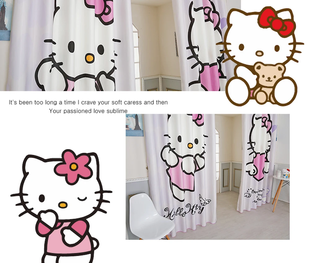 Изготовленная на заказ 2х оконная драпировка люверсами занавеска для окна Детская комната для окон Тюль 200x260 см котенок Кот фиолетовый