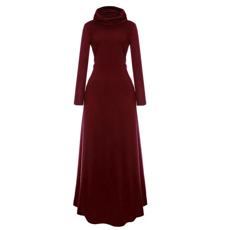 red dress Осеннее зимнее теплое платье для женщин, повседневное, с длинным рукавом, водолазка, женское платье трапециевидной формы, элегантное, тонкое, длинное, макси платье, vestidos robe Femme - Цвет: red dress