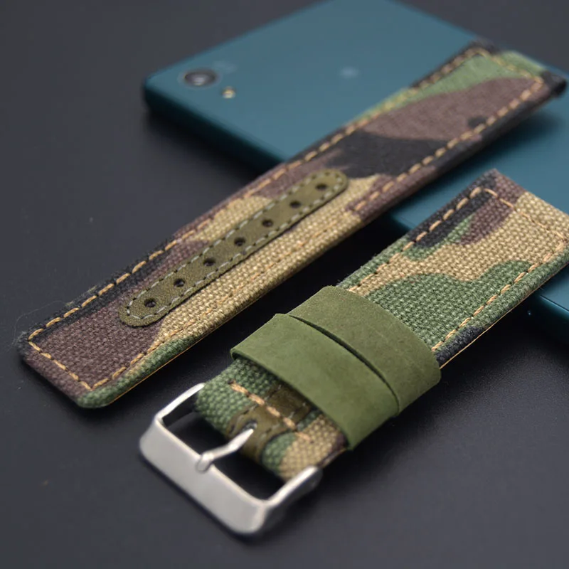Ремешок для часов из натуральной кожи прочный армейский зеленый 22 мм 24 | Наручные