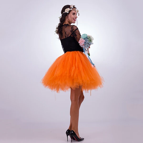 orange Пышная юбка-пачка средней длины до колена для взрослых, марсала, Тюлевая юбка, высокая талия, Женская Нижняя юбка, свадебная юбка, Лолита, faldas saias - Цвет: orange