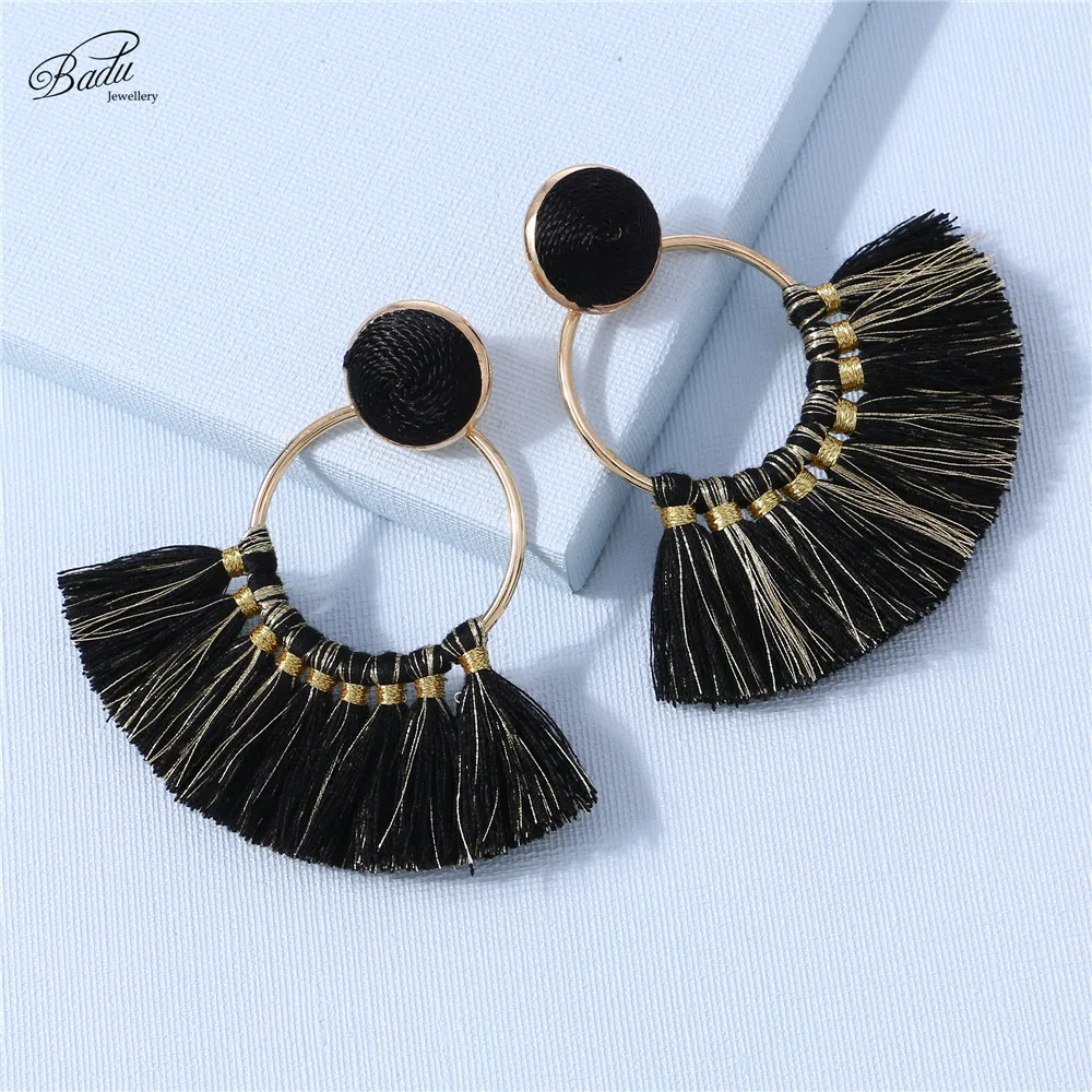 

Badu Bohemian Earring Long Tassel Women Earrings European Style Big Round Yellow Gradient Multi-color Vintage Fashion 2018 New