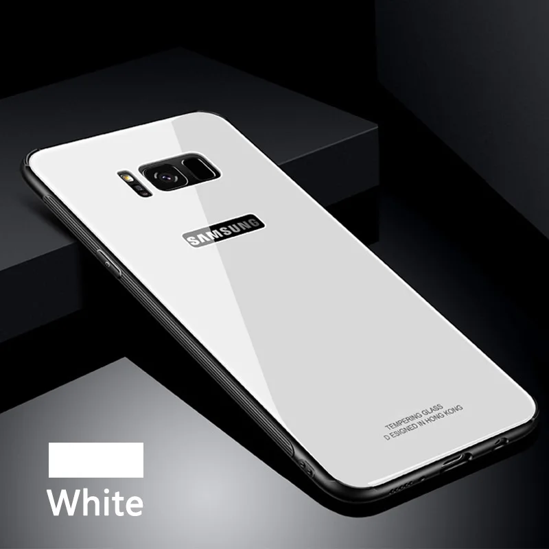 RZP чехол из закаленного стекла для samsung Galaxy S 8 9 NOTE 8, задняя крышка, Жесткий Чехол-бампер для samsung S8 S9 Plus, мягкий ТПУ чехол - Цвет: White