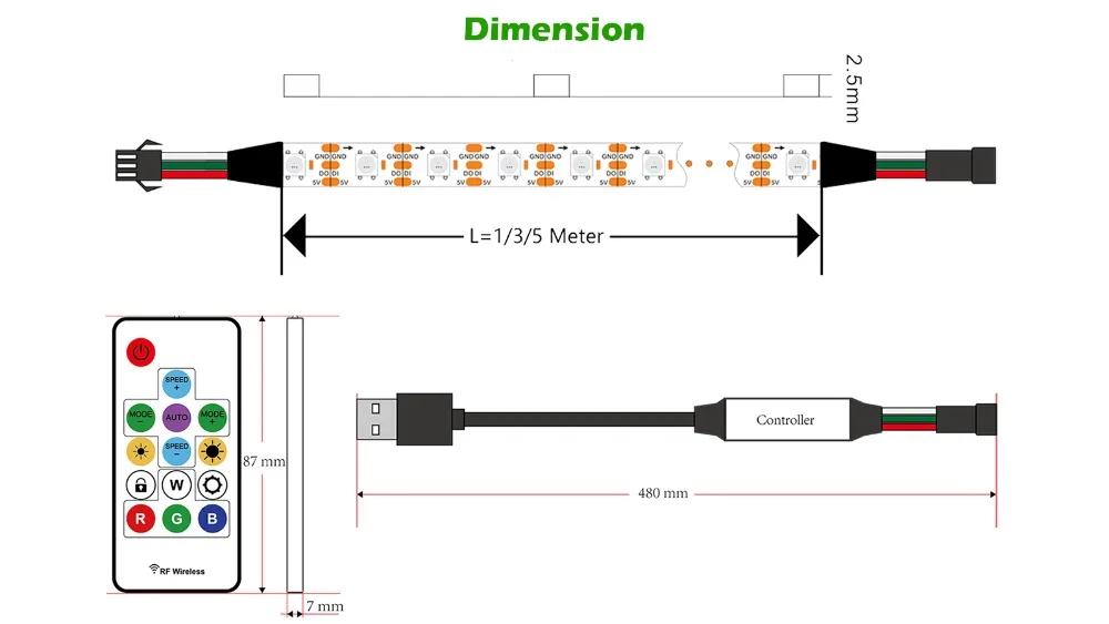 Dream Цвет светодиодный ТВ Подсветка WS2812B, адресуемых пикселей полосы IC Управление RGB чеканка освещение с USB 5V Управление; и пульт дистанционного управления