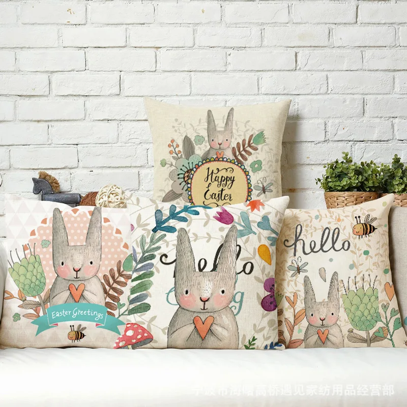 

Easter Rabbit Pattern Pillow Case Cover Bunny Pillowcase 44x44cm Happy Easter For Home Bedroom Decorative