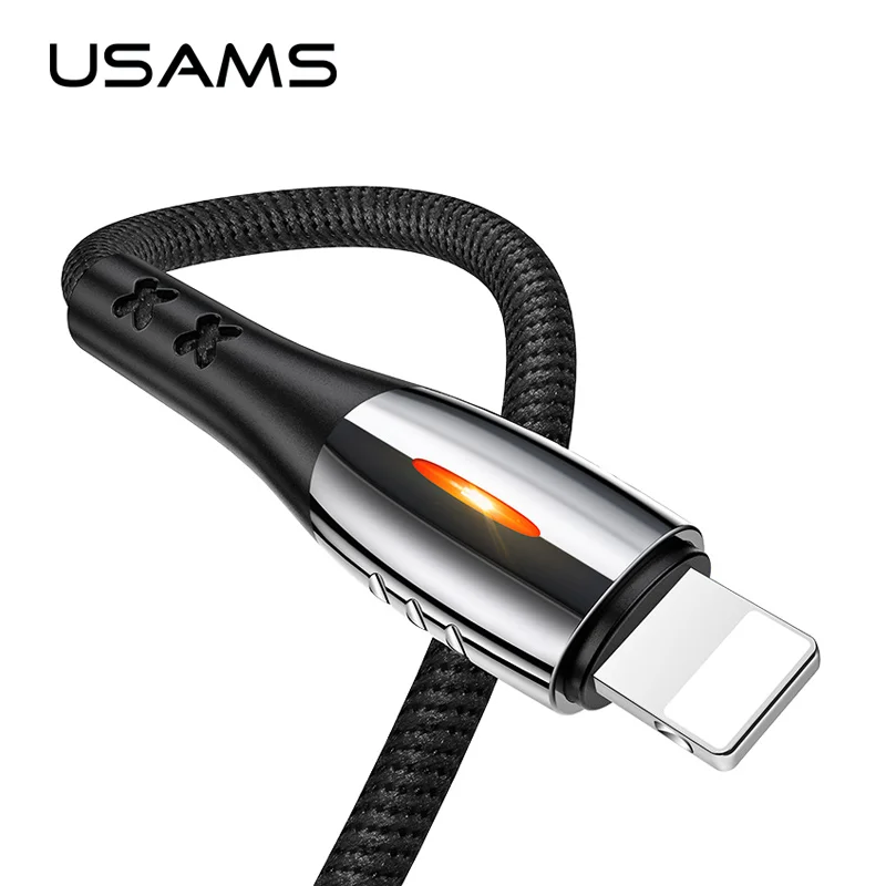 Светодиодный светильник-кабель, USAMS USB кабель с автоматическим отключением для iPhone X 8 7 6 6s 5S 5 se кабель для iPhone для iOS 11 10 9 кабели для зарядки