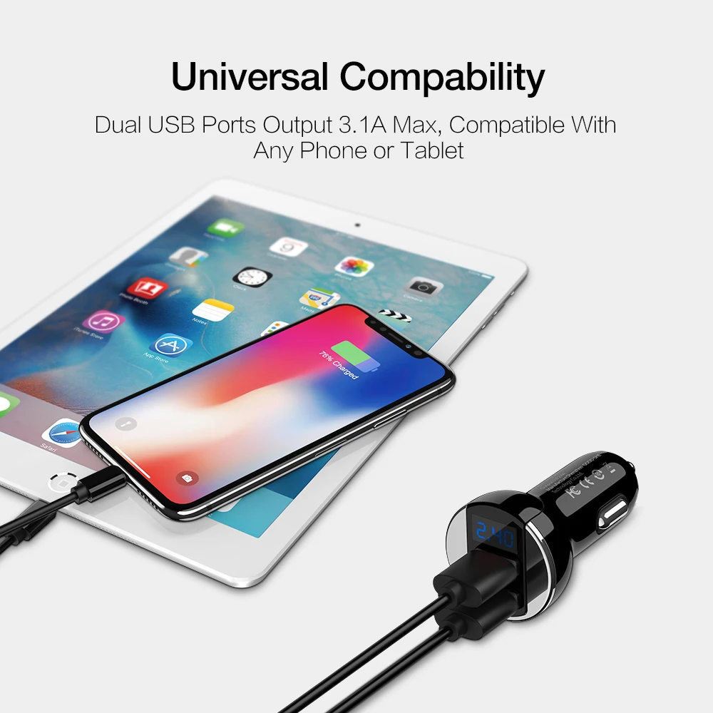 Автомобильное зарядное устройство RAXFLY с двумя usb-портами для iPhone 7 8 Plus X XS Max XR