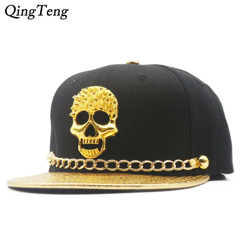 Snapback Кепки s в стиле панк хип-хоп с золотыми черепами заклепки логотип из