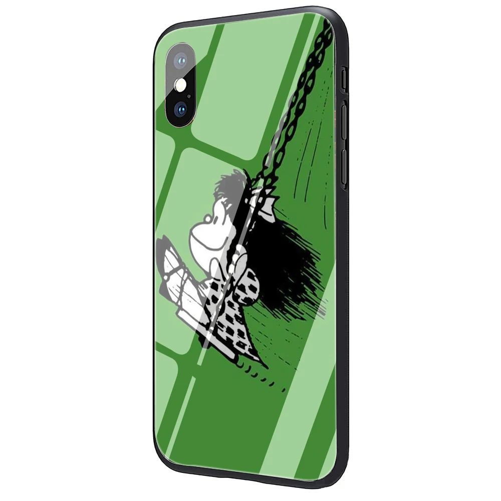 G4 Mafalda закаленное стекло ТПУ черный чехол для iPhone 5 5S 6 6s 7 8 plus X XR XS 11 pro Max - Цвет: G4