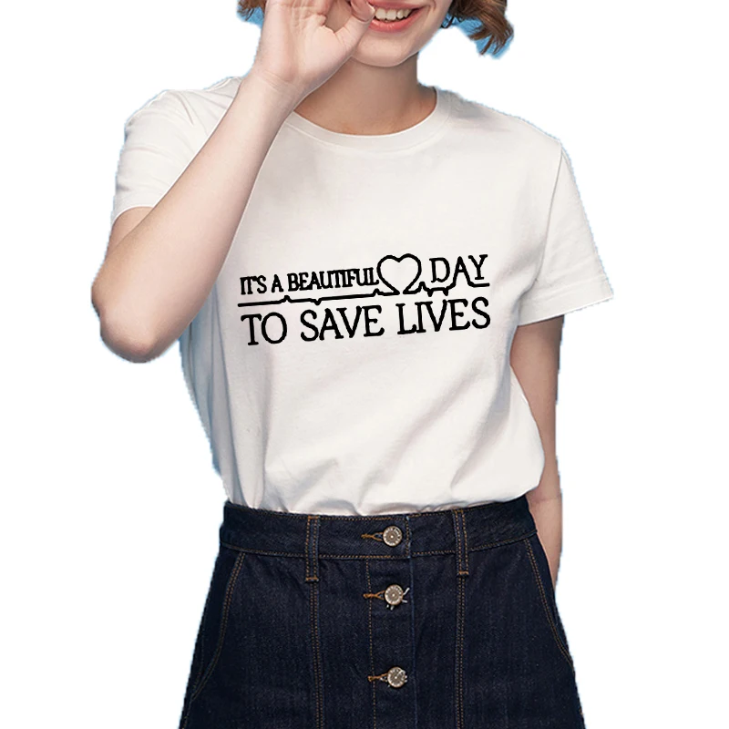 Милая футболка It's A Beautiful Day To Save Lives розовая Tumblr повседневные топы для девочек