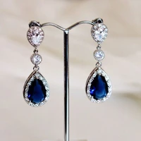 fashion crystal teardrop earrings dark blue water droplets zircon for women wedding jewelry boucle doreille l5q456