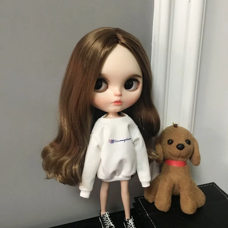 Белый Одежда для кукол Blyth, черно-белая футболка, толстовка с длинными рукавами и принтом для кукол blyth, azone, barbies, pullip 1/6, аксессуары для кукол - Цвет: Белый
