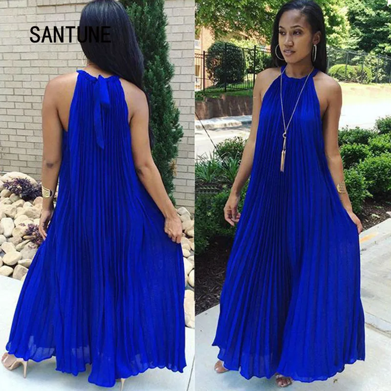 Santune Fashion Sleeveless Halter Neck Chiffon Summer Maxi Dress 2017 Elegant Womne Party Ankle Length Dresses Vestidos | Женская одежда