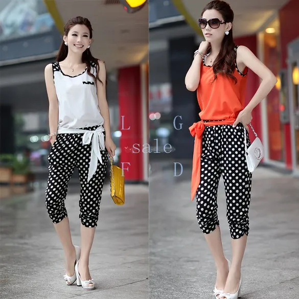 New Fashion Women Dot Pant Capri 3/4 Sleeveless Loose Jumpsuit Romper |