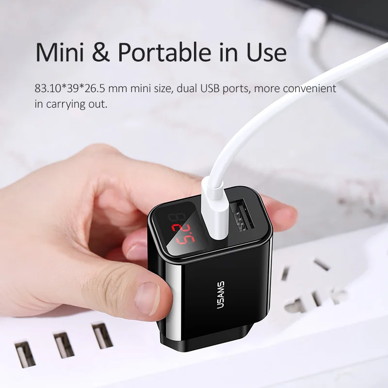 USAMS двойное зарядное устройство USB LED дисплей Мобильный телефон EU Быстрая зарядка