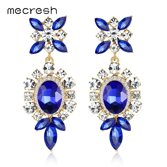 Blue Mecresh модные геометрические хрустальные большие висячие серьги для невесты, роскошные висячие серьги в виде листьев, стразы, рождественское ювелирное изделие MEH1209 - Окраска металла: Blue