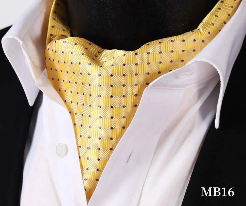 MB16 Yellow Узор в горошек, в клетку шелк аскотский галстук, повседневные жаккардовые шарфы галстуки Тканые Вечерние Ascot MB - Цвет: MB16 Yellow