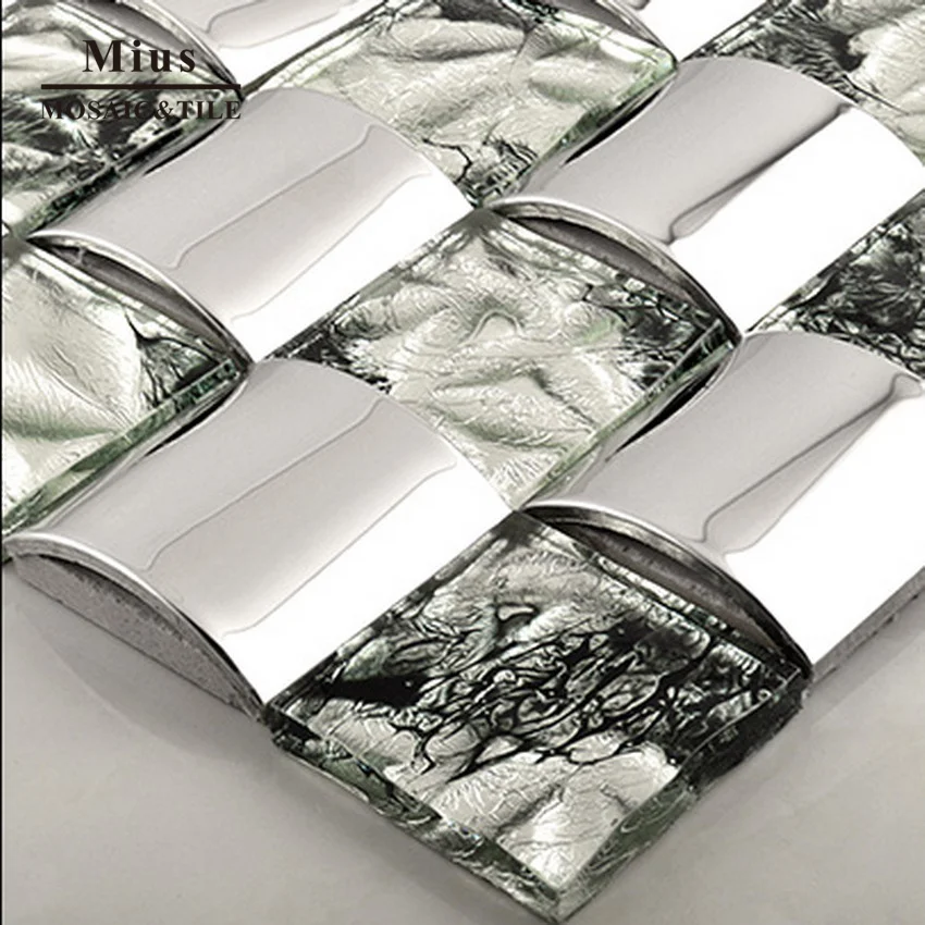 

Fashion silver arch stainless steel metal tile mosaic mix crystal tile bathroom design