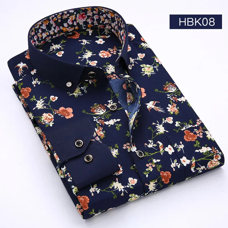 AOWOFS Мужская Цветочная рубашка Китайский стиль цветы рубашки мужские с длинным