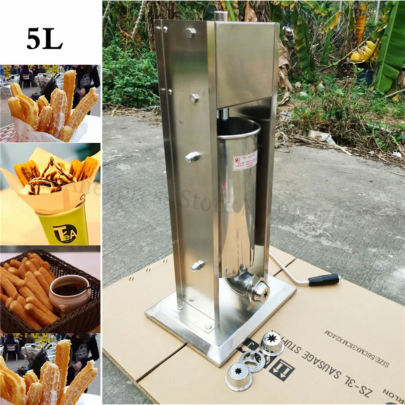 

Commercial 5L Stainless Steel Manual Sausage Filler Salami Stuffer Hand Operation Churro Making Machine Churro Extruder