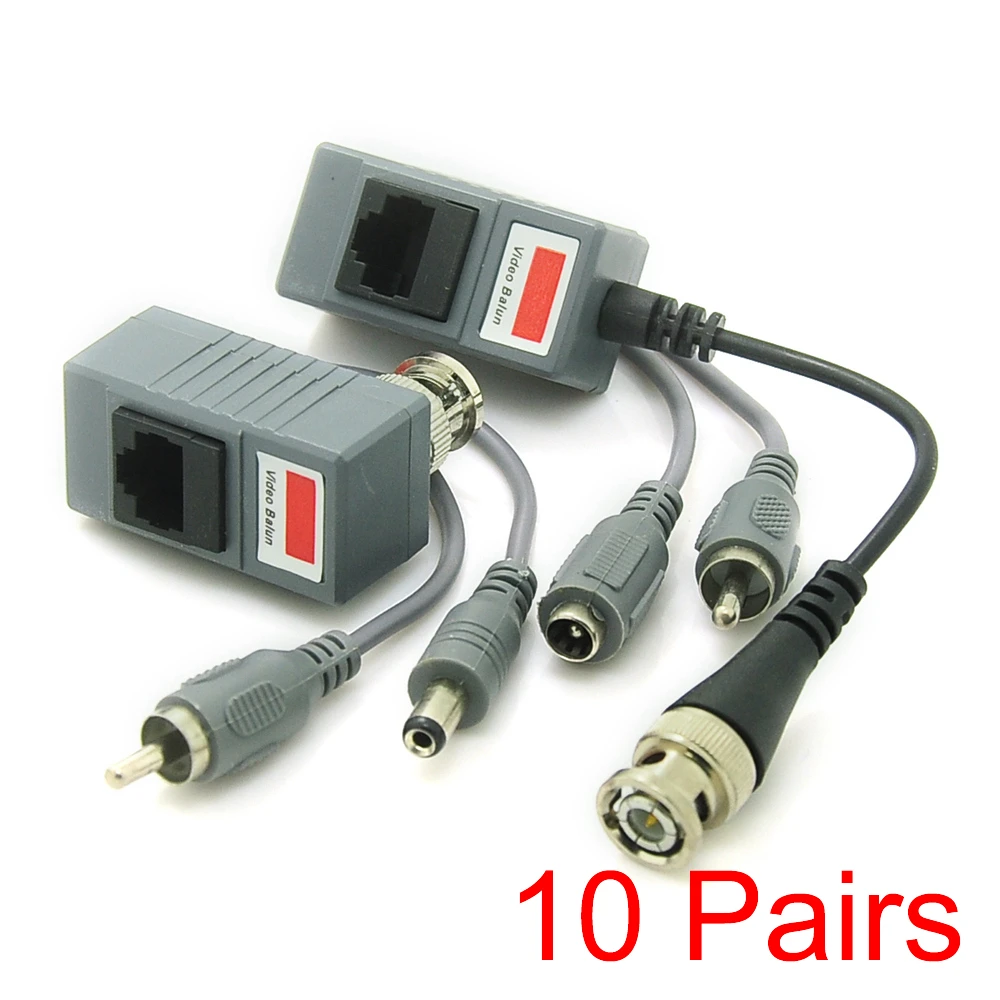 10x трансивер CCTV витая пара RJ45 UTP Balun BNC Аудио Видео DC Power CAT5 | Безопасность и защита - Фото №1