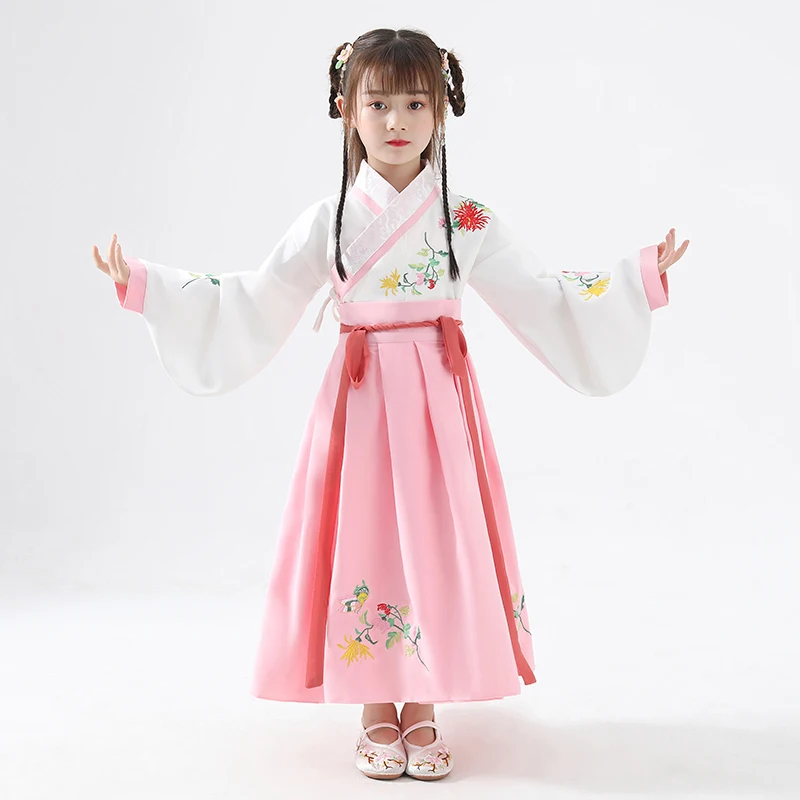 Костюм Hanfu в китайском стиле, сказочное платье, китайские древние традиционные детские костюмы, китайский народный танец, наряд для выступлений, DQL780